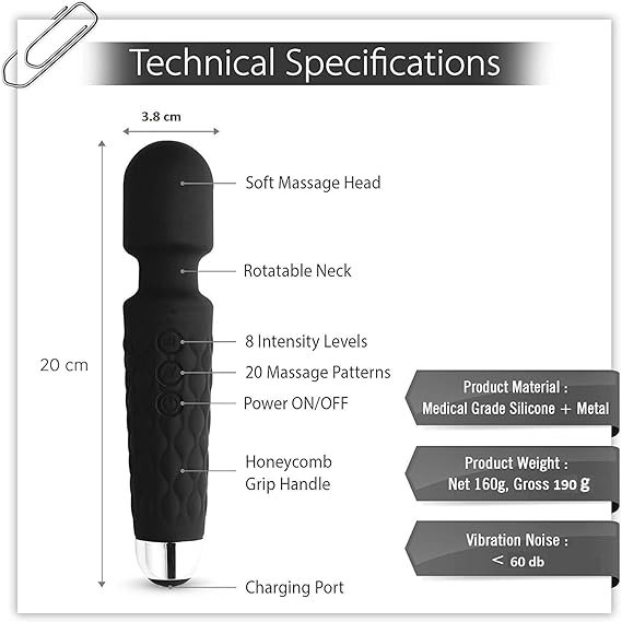 Cordless Rechargeable Handheld Personal Body Massager with Vibration, 8 Speeds, 20 Modes - Image 8